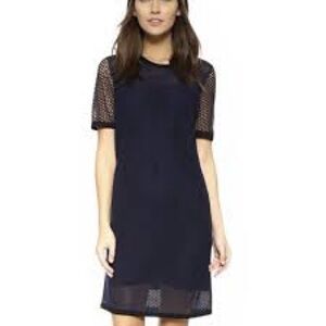 Rag & Bone LUNA Mesh Shift Dress Navy Silk Lined Short Sleeve Size small